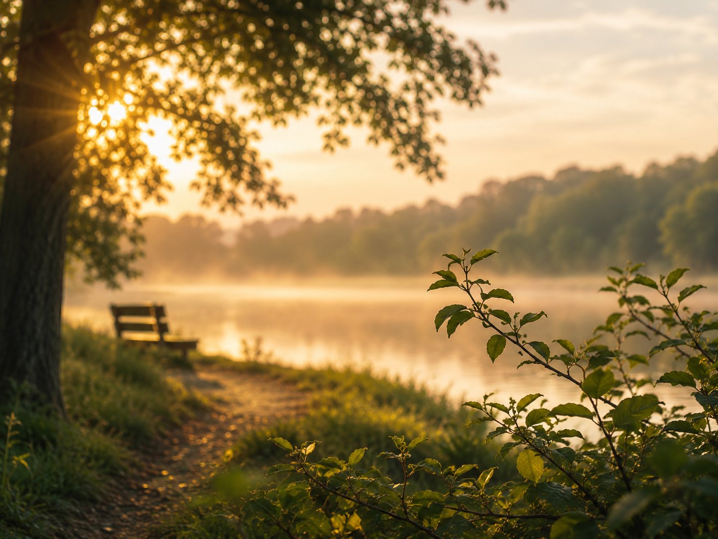 Entorno natural sereno junto a un lago al amanecer, transmitiendo la calma y el acompañamiento que ofrecemos a las familias.